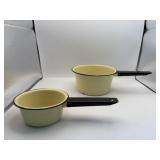 Vintage butter ï¿½ yellow enamelware sauce pans