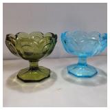 Green and blue fostoria coin glass compotes 4in