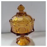 Fostoria amber coin glass compote 9in