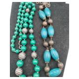 Green and blue large beaded necklaces