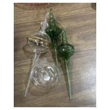 Green & clear blown glass finial & witch-ball