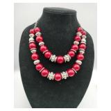 Red and silver large beaded necklace