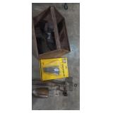 Wooden tool box , mallet , wood bits and more