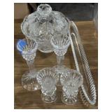 clear pressed and cut glassware Dish and candle