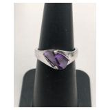 Silver purple stone ring marked 925 size 6 .105oz