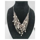 Silver beaded layered chain necklace