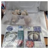 Ottoman sewing project in container with lid