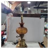 Amber glass with floral pattern lamp with brasse