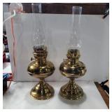 2 Rayo brass oil lamps 21.5in tall with glass