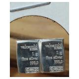 2 - 1 GRAM BARS OF VALCAMBI .999 SILVER
