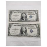 2  1935 Blue seal silver certificates