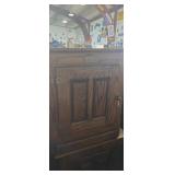 White clad oak side table cabinet with brass