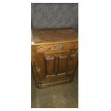 White clad oak side table cabinet with brass
