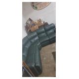 Green leather curved 3pc sectional couch with