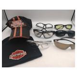 2 Harley Davidson hats and riding glasses