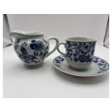 Blue Danube creamer Japan. Blue flower, cup, and