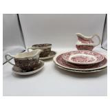 Masons Vista England 8 piece dish, set and red
