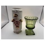 Indiana glass, avocado, color, pedestal glass