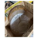 Clear pressed glass plates in different sizes and