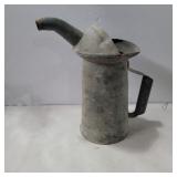 Galvanized oil can pitcher 10.5in tall