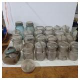 Clear glass pint jars with glass lids mostly ball