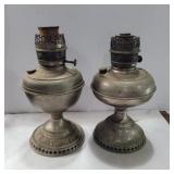 2 rayo metal oil lamps no shades 13in tall
