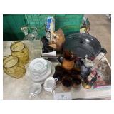 Electric skillet, glass figurines, decanters, zip