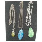 3 silvertone Stone pendant necklaces