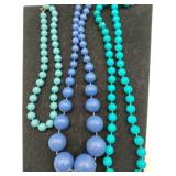 3 different shades blue beaded necklaces