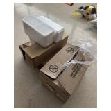 Meat packaging items, including Styrofoam trays,