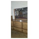 Light wood dresser and mirror set. 9 drawer