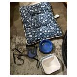 Dog bed with retractable leash & water/ food bowl