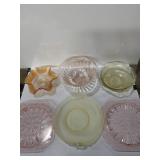 Yellow & pink depression glasses, & orange