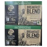 2- 12ct boxes of decaf breakfast blend k-cups
