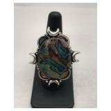 German silver Abalone Stone ring size 7