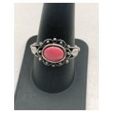 Silver native American pink stone ring marked 925