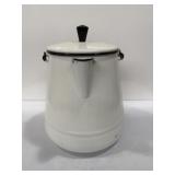 white enamelware coffee pot