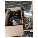 Box of electrical cords, splitter cables, HDMI