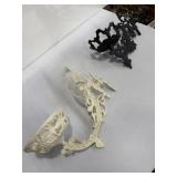 2 cast iron oil lamp holders black and white