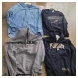 3 Purdue sweaters and 1 Jean button up shirt sz