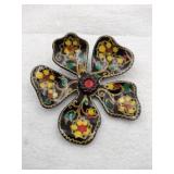 West Germany hand-painted black flower brooch