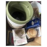 4 planters, new candle, ornament hooks, votive