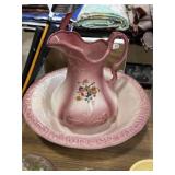 vintage pink ironstone pitcher and wash basin