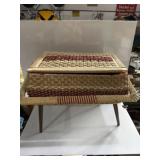 woven wicker sewing basket & Buttoneer, with