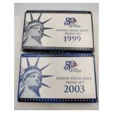 1999 and 2003 US mint proof sets