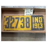 1913 Indiana porcelain license plate (only year