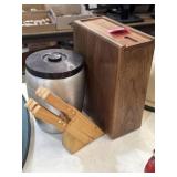 Knife block, knives, wooden container, & vintage