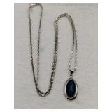 Silver box chain w/blue stone pendant marked 925