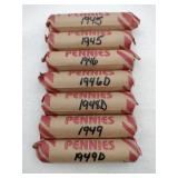 7 1940s wheat rolled pennies