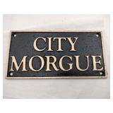Modern cast iron city morgue sign